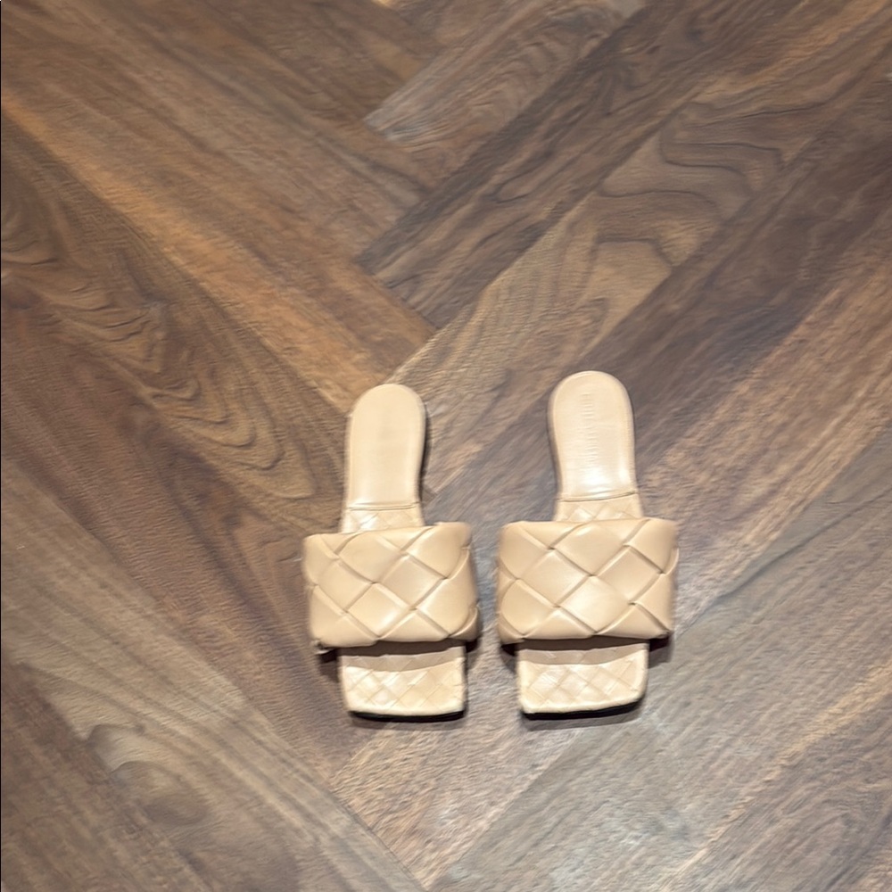 Tan Quilted Slide Sandals Bottega Veneta